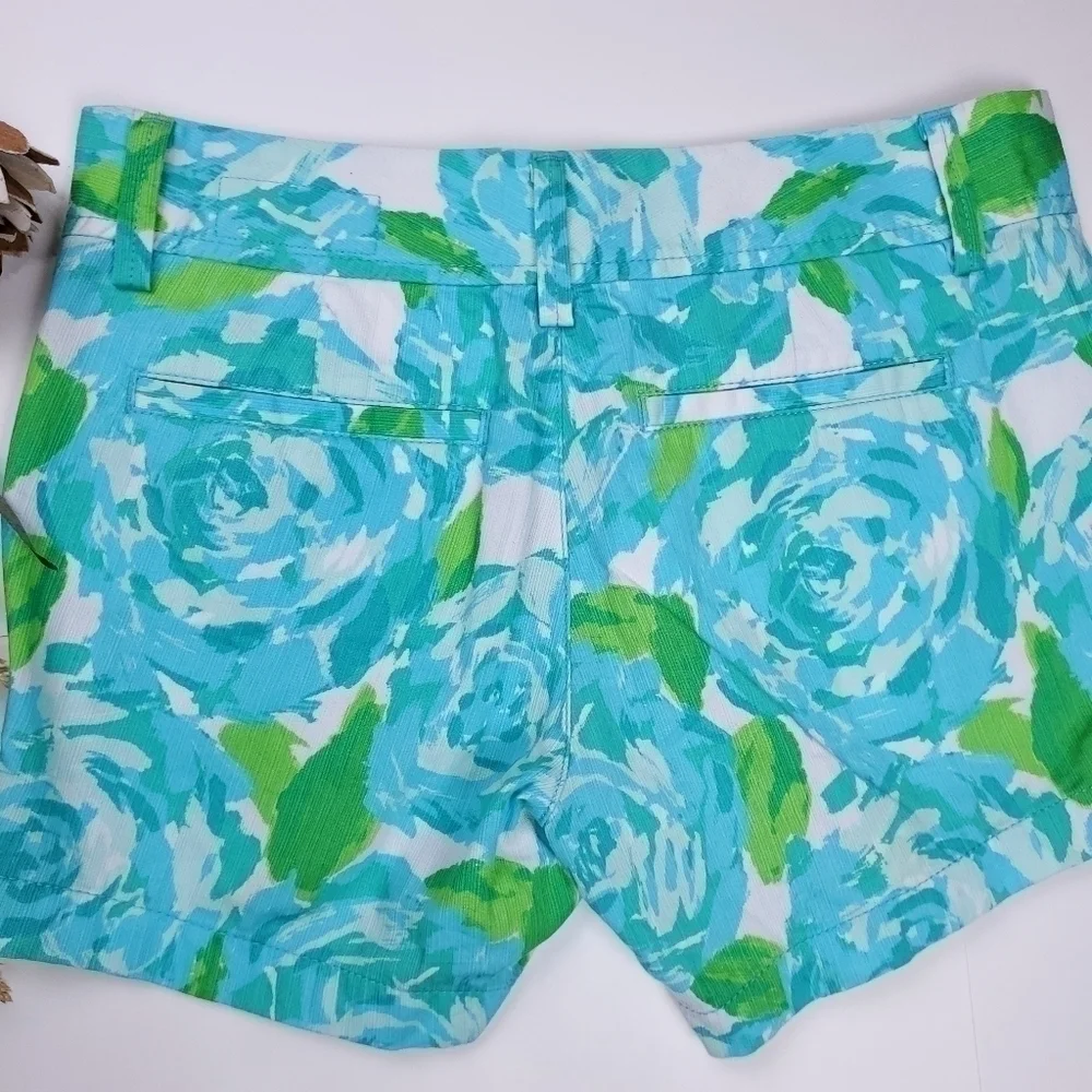 Lilly Pulitzer The Callahan Blue Lime White Floral Cotton Shorts Size 0 - Picture 7 of 16